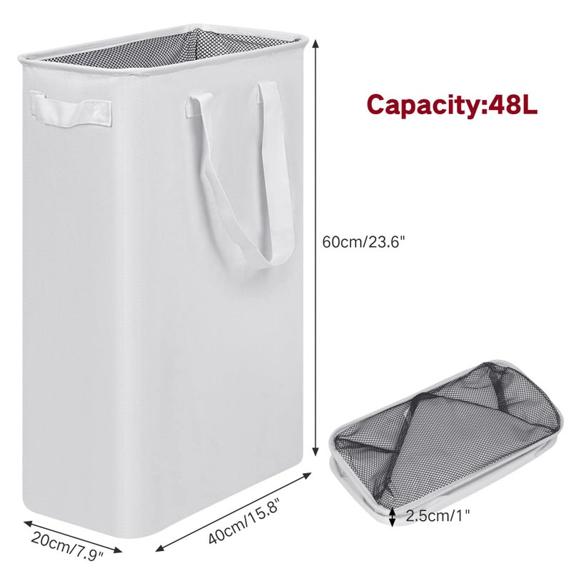 efluky Slim Laundry Basket, Narrow Laundry Hamper with Handles, Collapsible Dirty Clothes Hamper, Tall Laundry Bin for Laundry Room, Dorm and Bedroom, 12.7 Gallons(48L) White - Image 2