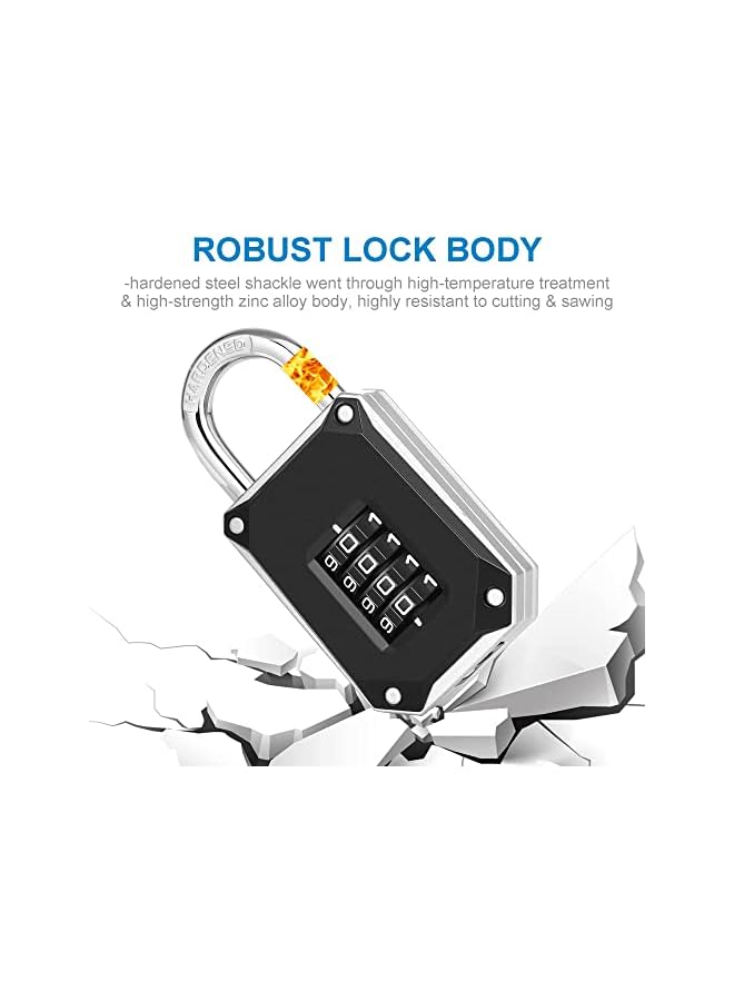 PROMASS Code Padlock for Gym Locker, 4 Digit Combination Lock, Heavy Duty Number Padlocks with Big White Numbers and Reset Protection Cover, for School Lockers, Toolbox, Cupboard, etc. (2 Pack) - Image 4