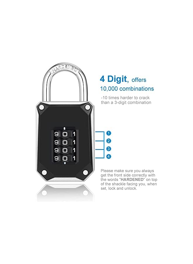 PROMASS Code Padlock for Gym Locker, 4 Digit Combination Lock, Heavy Duty Number Padlocks with Big White Numbers and Reset Protection Cover, for School Lockers, Toolbox, Cupboard, etc. (2 Pack) - Image 2