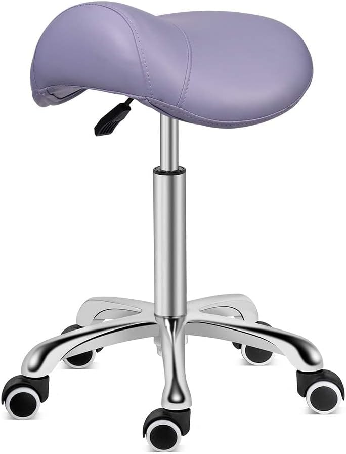 Kaleurrier Saddle Stool Rolling Swivel Height Adjustable with WheelsHeavy Duty StoolErgonomic Stool Chair for LabClinicDentistSalonMassageOffice and Home Kitchen Purple Without Back