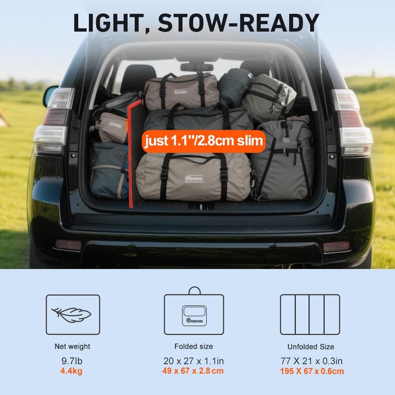 DOKIO 200W Portable Foldable Solar Panel Kit (20x27in, 9.7lb), with Separate Controller and Dual USB, Monocrystalline Charger for 12V Batteries & Power Stations, RV Camping Trailer Emergency Backup - Image 3