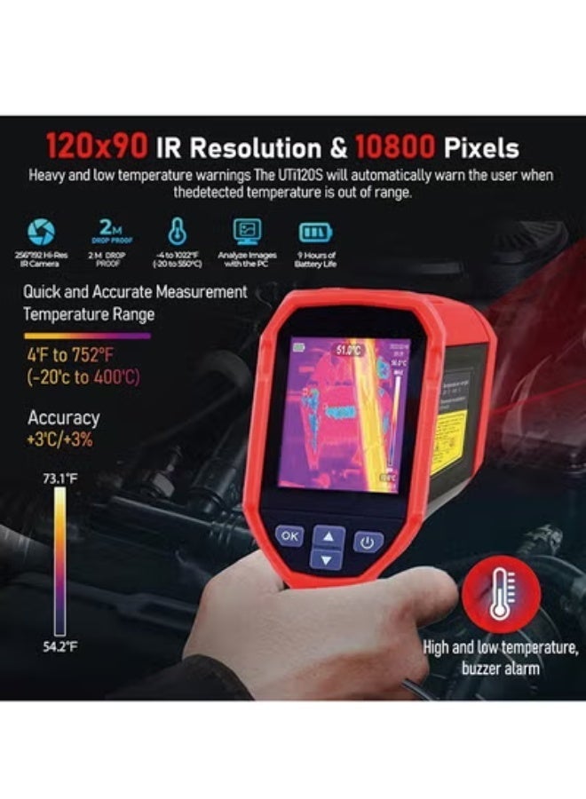 كاميرا حرارية UNI-T UTi120S بحلقة 120x90 بالأشعة تحت الحمراء، كاميرا حرارية يدوية بـ 10800 بكسل، بحدود قياس من -4°ف إلى 850°ف، كاميرا تحت حمراء يدوية مدعومة بتحليل من خلال الحاسوب وتسجيل فيديو، بطاقة SD ميكرو - Image 2