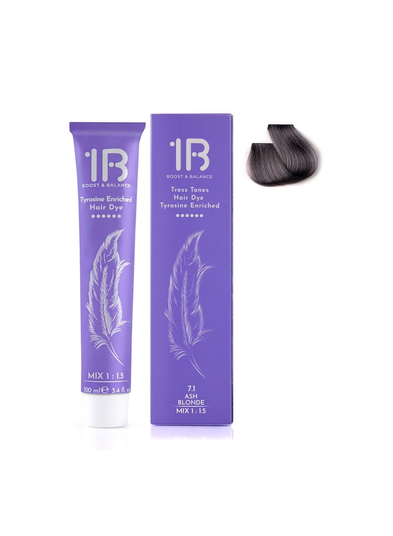 1B Hair Color Cream #7.1 Ash Blonde – Permanent Cool Blonde Hair Dye with Tress Tones Tyrosine Complex | 100ml | Medium Smoky Blonde Pigment | Long-Lasting Color for Blonde to Light Brown Hair - Image 2