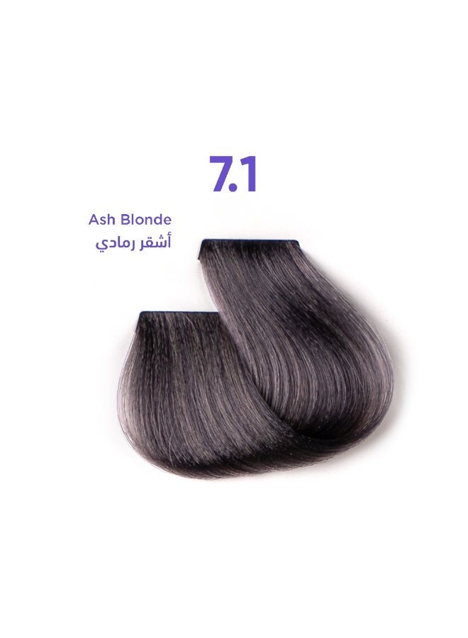1B Hair Color Cream #7.1 Ash Blonde – Permanent Cool Blonde Hair Dye with Tress Tones Tyrosine Complex | 100ml | Medium Smoky Blonde Pigment | Long-Lasting Color for Blonde to Light Brown Hair - Image 1