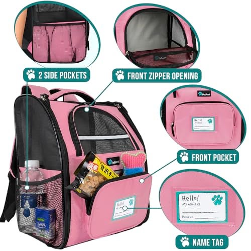 PetAmi Dog Backpack Carrier for Small Large Cat, Pet, Puppy, Ventilated Pet Hiking Backpack Travel Bag, Airline Approved Cat Backpack Carrier, Camping Biking Dog Bag Up to 18lbs Pet, Pink - Image 3