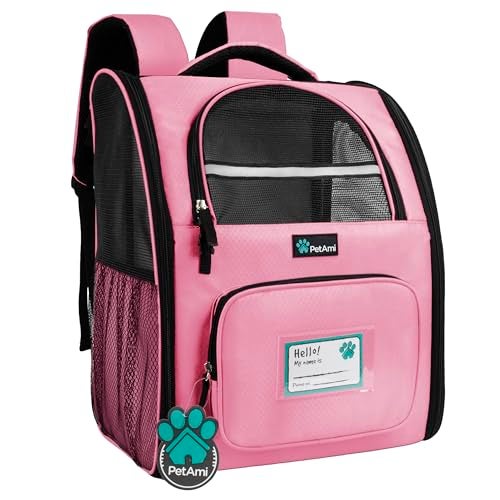 PetAmi Dog Backpack Carrier for Small Large Cat, Pet, Puppy, Ventilated Pet Hiking Backpack Travel Bag, Airline Approved Cat Backpack Carrier, Camping Biking Dog Bag Up to 18lbs Pet, Pink - Image 1