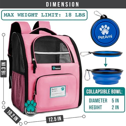 PetAmi Dog Backpack Carrier for Small Large Cat, Pet, Puppy, Ventilated Pet Hiking Backpack Travel Bag, Airline Approved Cat Backpack Carrier, Camping Biking Dog Bag Up to 18lbs Pet, Pink - Image 2