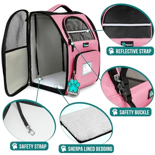 PetAmi Dog Backpack Carrier for Small Large Cat, Pet, Puppy, Ventilated Pet Hiking Backpack Travel Bag, Airline Approved Cat Backpack Carrier, Camping Biking Dog Bag Up to 18lbs Pet, Pink - Image 4
