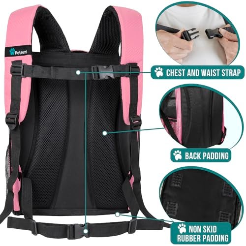 PetAmi Dog Backpack Carrier for Small Large Cat, Pet, Puppy, Ventilated Pet Hiking Backpack Travel Bag, Airline Approved Cat Backpack Carrier, Camping Biking Dog Bag Up to 18lbs Pet, Pink - Image 5