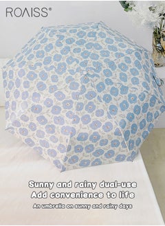 roaiss Blue Flower Fully Automatic Umbrella for Women 8 Rib Lightweight Dual Purpose Umbrella for Sun and Rain Protection Girls Compact Portable Fold Umbrella Effectively Blocks Sunlight UPF50+  - Image 2