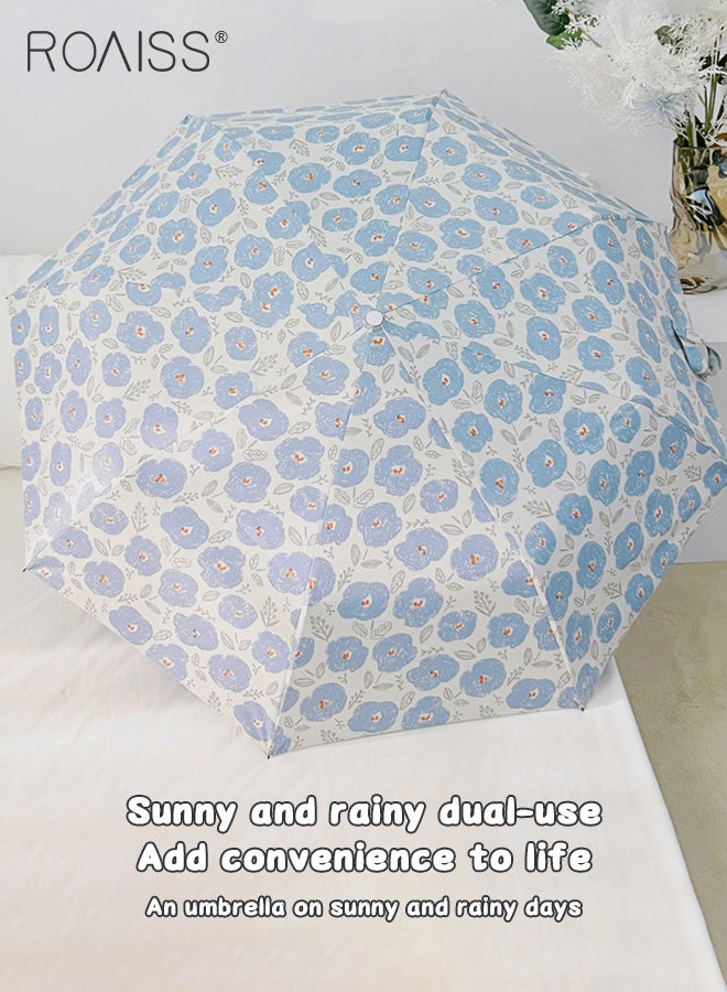 roaiss Blue Flower Fully Automatic Umbrella for Women 8 Rib Lightweight Dual Purpose Umbrella for Sun and Rain Protection Girls Compact Portable Fold Umbrella Effectively Blocks Sunlight UPF50+  - Image 2