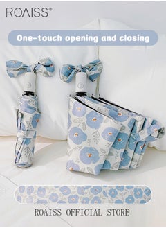 roaiss Blue Flower Fully Automatic Umbrella for Women 8 Rib Lightweight Dual Purpose Umbrella for Sun and Rain Protection Girls Compact Portable Fold Umbrella Effectively Blocks Sunlight UPF50+  - Image 4