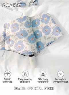 roaiss Blue Flower Fully Automatic Umbrella for Women 8 Rib Lightweight Dual Purpose Umbrella for Sun and Rain Protection Girls Compact Portable Fold Umbrella Effectively Blocks Sunlight UPF50+  - Image 5
