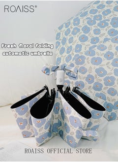 roaiss Blue Flower Fully Automatic Umbrella for Women 8 Rib Lightweight Dual Purpose Umbrella for Sun and Rain Protection Girls Compact Portable Fold Umbrella Effectively Blocks Sunlight UPF50+  - Image 3