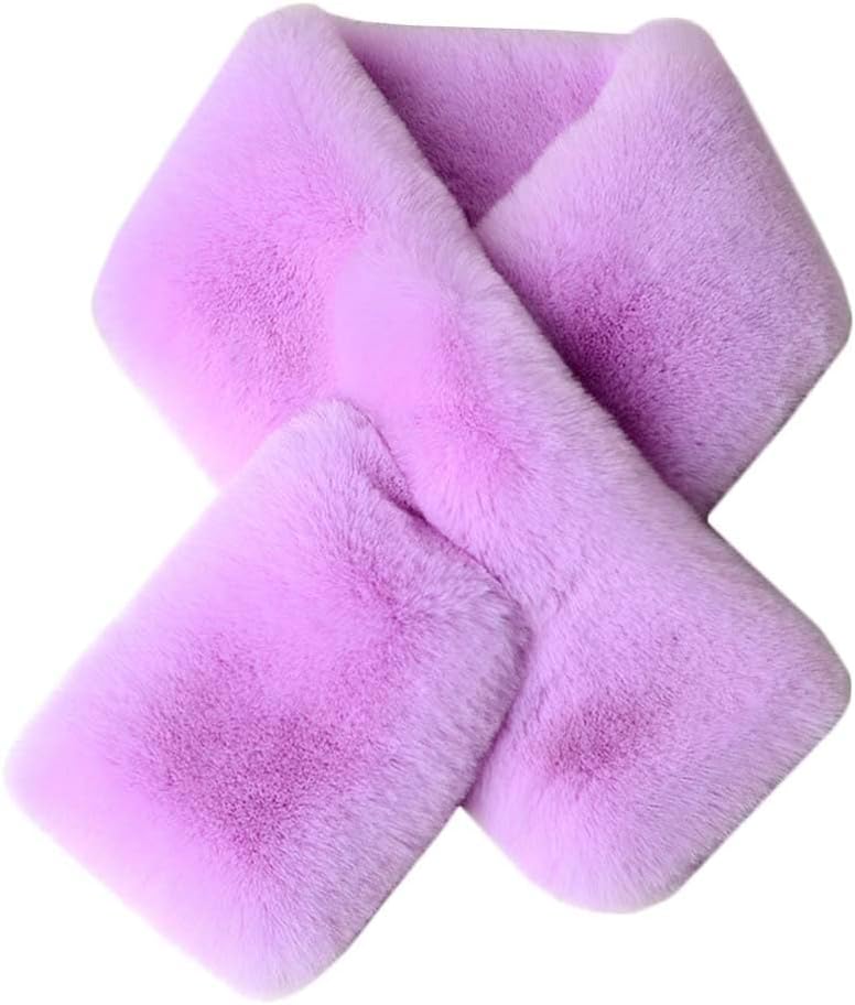 Newfancy Kids Winter Rainbow Scarf Gradient Cross Tie Collar Fluffy Fur Plush Shawl Wrap Neck Warmer for Toddler Girls Boys - Image 1