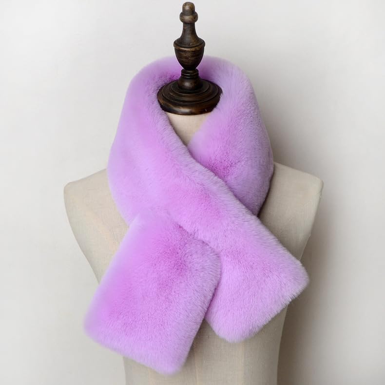 Newfancy Kids Winter Rainbow Scarf Gradient Cross Tie Collar Fluffy Fur Plush Shawl Wrap Neck Warmer for Toddler Girls Boys - Image 2