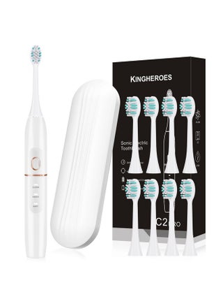 Electric Toothbrush Set, Comes With 8 Brush Heads & Travel Case,4 Modes With 2 Minutes Built In Smart Timer, One Charge For 60 Days, 42000 Vpm Motor (White) - pzsku/Z416497D4529D2E3FA89EZ/45/_/1721558506/f112d3b7-9451-4b53-999d-a09cdd02acbd