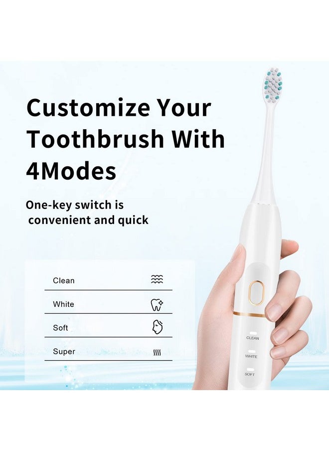 Electric Toothbrush Set, Comes With 8 Brush Heads & Travel Case,4 Modes With 2 Minutes Built In Smart Timer, One Charge For 60 Days, 42000 Vpm Motor (White)