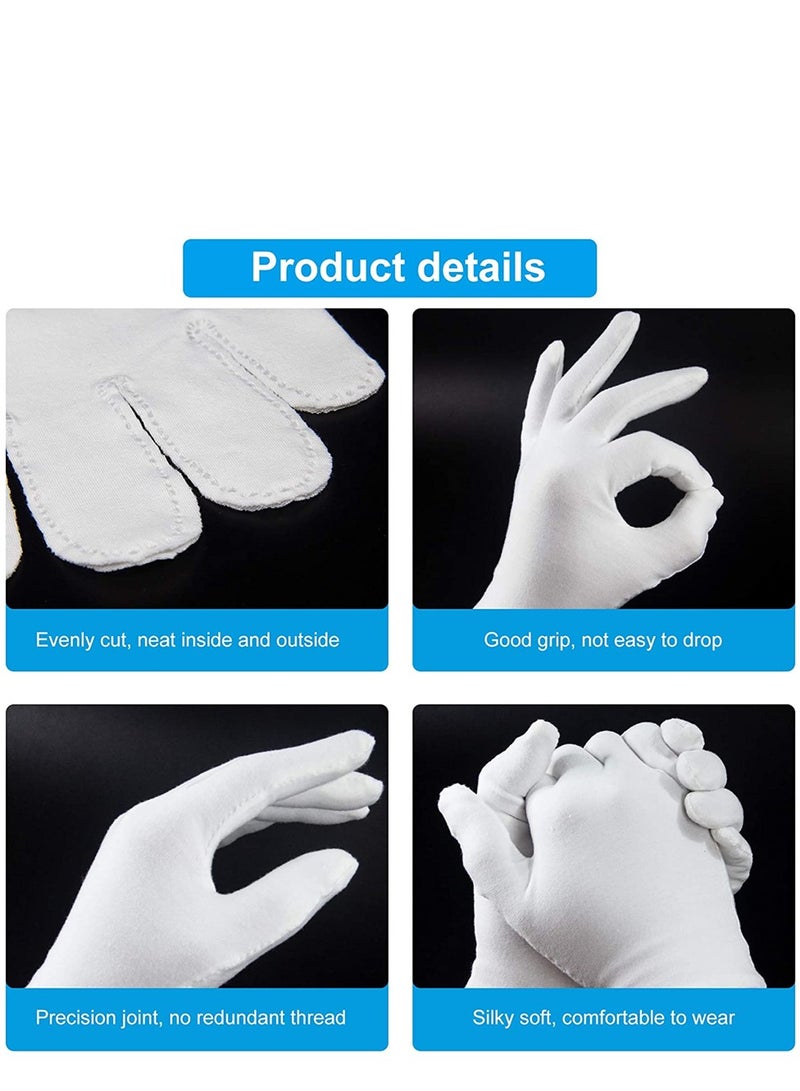Excefore 5 Pairs White Cotton Gloves, White Gloves for Inspection Photo Jewelry Silver Coin Archive Serving Costume, Cotton Gloves for Dry Hands Women Men Eczema Moisturizing SPA  - Image 4