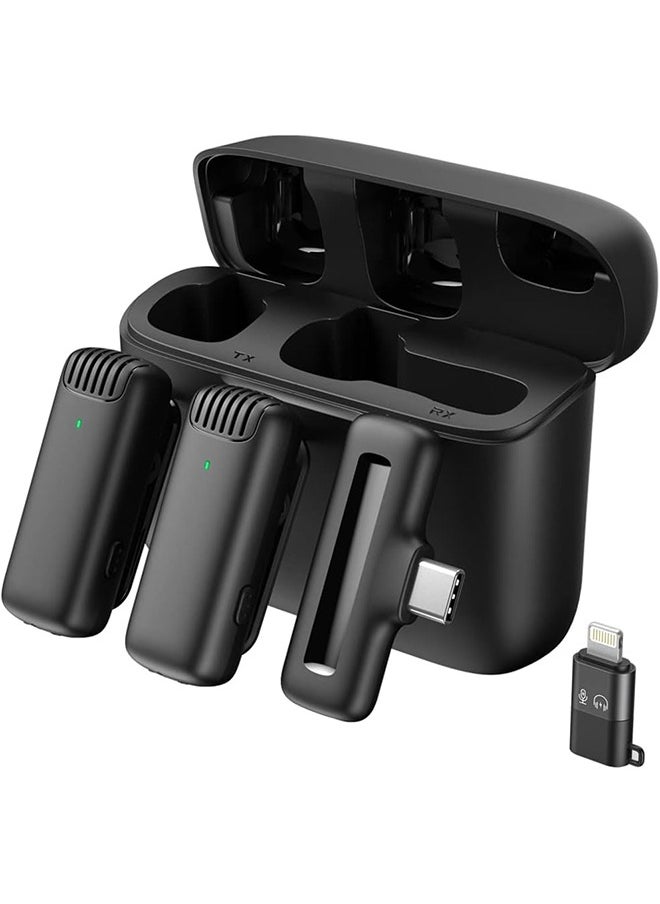 Arabest 2 Pack Wireless Microphones with Charging Case for Android Phone iPhone/Ipad,Mini Wireless Lavalier Mics for Tiktok Recording/Interview/Vlog, 3 Level Noise Reduction Headphone Monitoring  - Image 1