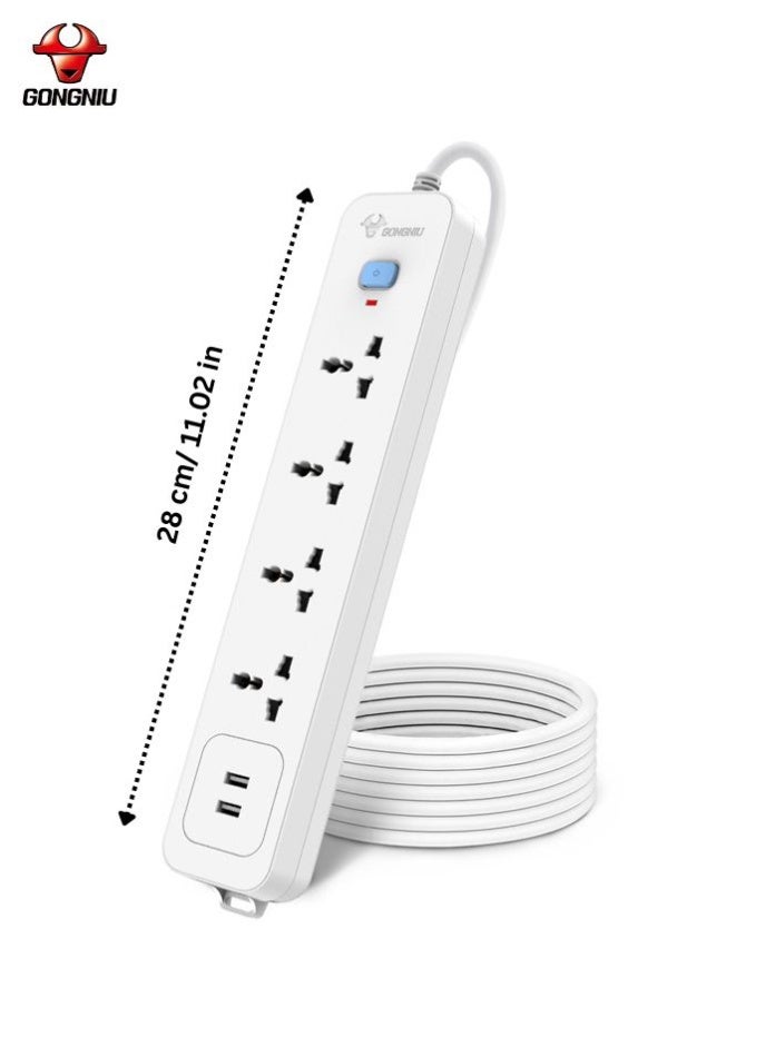 غونغنيو سلك تمديد كهربائي بأربعة منافذ بطول 3 أمتار مع مفتاح رئيسي، ومنفذي USB، وأربعة منافذ كهربائية متعددة الاستخدامات، وسلك تمديد متعدد المقابس مع فتحات تعليق للمنزل والمكتب - Image 2