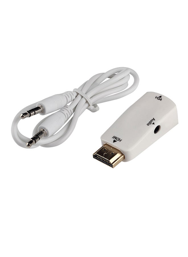 HDMI Male To VGA Female Converter Box Adapter With Audio Cable White