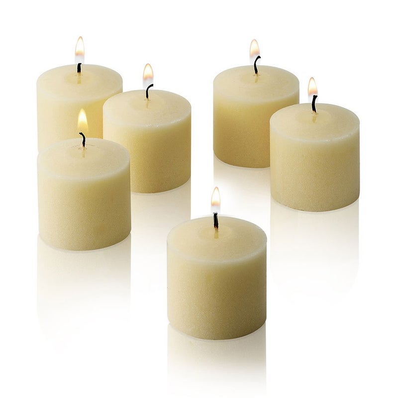 Light In The Dark Ivory Votive Candles - Box of 72 Unscented Candles - 10 Hour Burn Time - Bulk Candles for Weddings, Parties, Spas and Decorations - Image 1