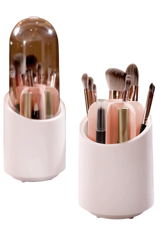 LEKORED 360 Rotating Dustproof Makeup Brushes Organizer with Lid Large Vanity Makeup Storage for Brushes, Lipsticks & Skincare White (1-Piece) - Image 1