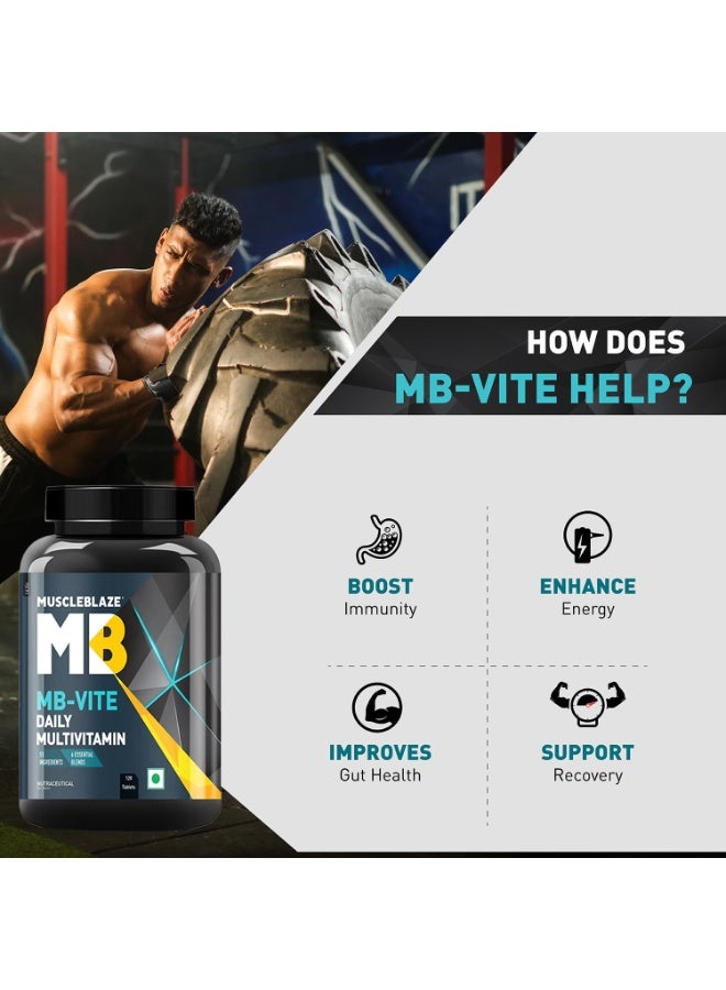 مسل بلايز MuscleBlaze MB-Vite فيتامينات متعددة للاستخدام اليومي (120 قرصاً) | يحتوي على 51 مكوناً و6 مزيجيات | فيتامينات ومعادن، وبريبيوتيك وبروبيوتيك، ومزيج من الأحماض الأمينية | لتعزيز الطاقة والقدرة على التحمل وتسريع الاستشفاء - Image 3