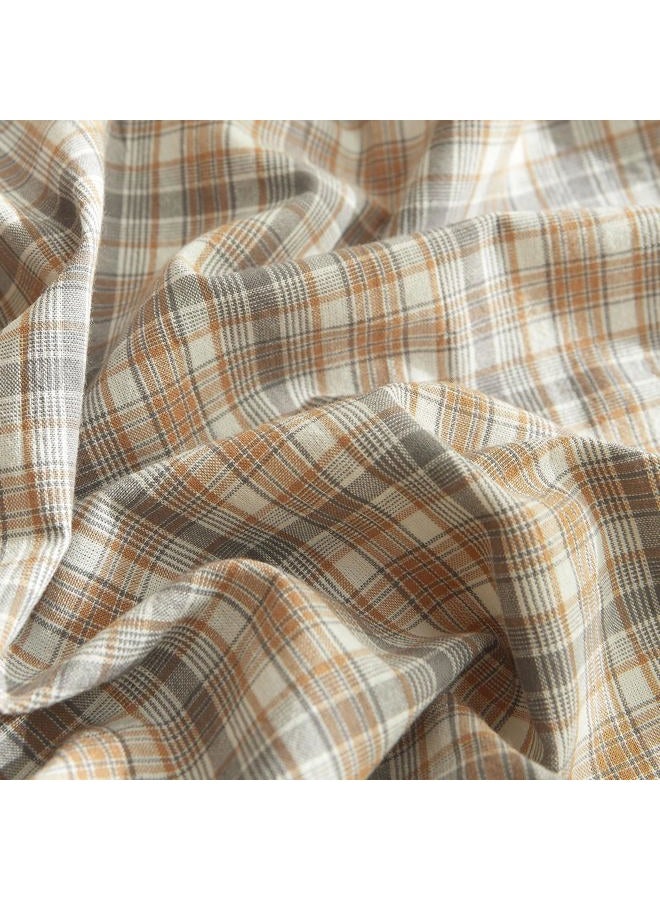 EAVD Retro Tan Gingham Duvet Cover Queen Khaki Brown Grid Plaid Bedding Set Soft 100% Washed Cotton Like Linen Feel Soft 3-Piece Brown Vintage Checkered Plaid Duvet Cover with Zipper Closure - Image 4