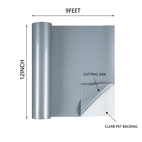 HTVVETUR HTV Vinyl Rolls Heat Transfer Vinyl - 12" x 9ft White HTV Vinyl for Shirts, Iron on Vinyl for Cameo - Easy to Cut & Weed for Heat Vinyl Design (16 K12 Grey-9ft) - Image 3