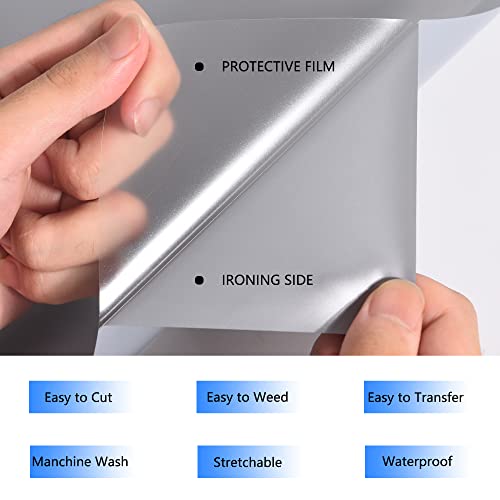 HTVVETUR HTV Vinyl Rolls Heat Transfer Vinyl - 12" x 9ft White HTV Vinyl for Shirts, Iron on Vinyl for Cameo - Easy to Cut & Weed for Heat Vinyl Design (16 K12 Grey-9ft) - Image 2