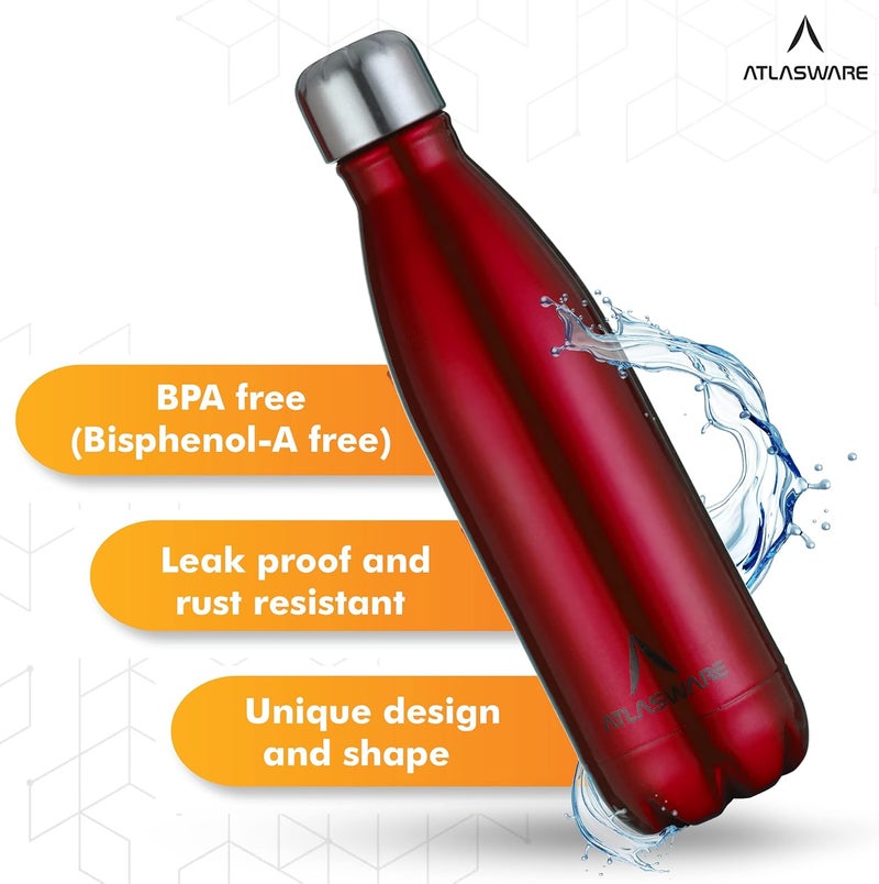 Atlasware Stainless Steel Hot & Cold Vacuum Bottle - 750 ml, Red - Image 4