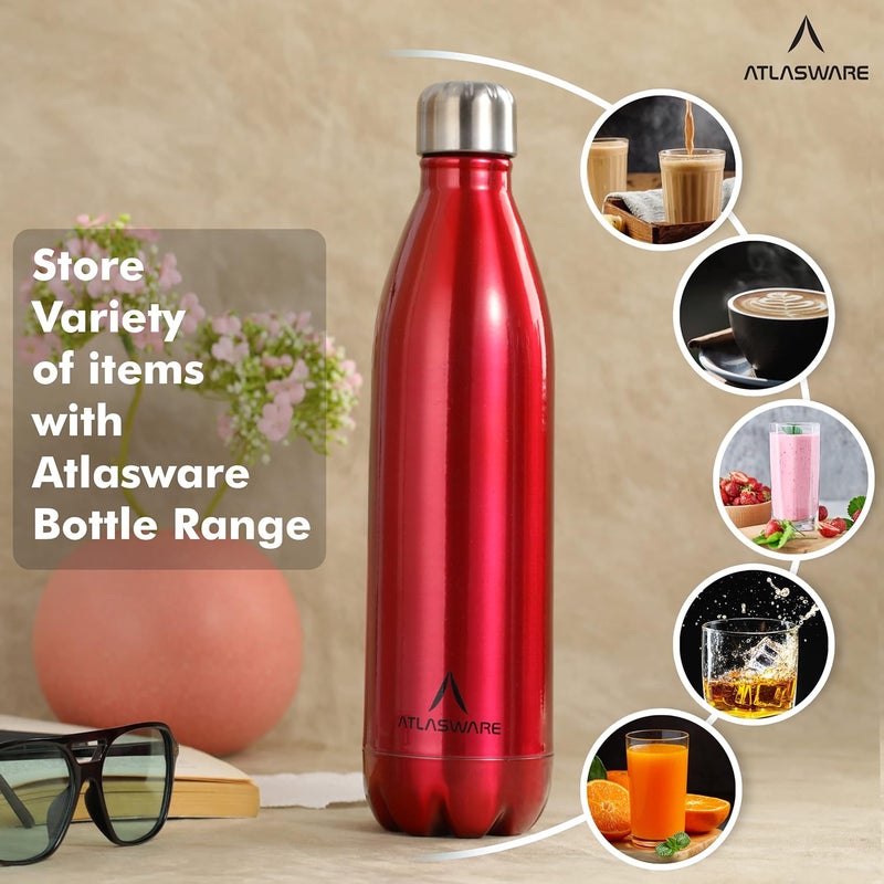 Atlasware Stainless Steel Hot & Cold Vacuum Bottle - 750 ml, Red - Image 5