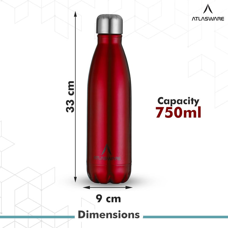 Atlasware Stainless Steel Hot & Cold Vacuum Bottle - 750 ml, Red - Image 3