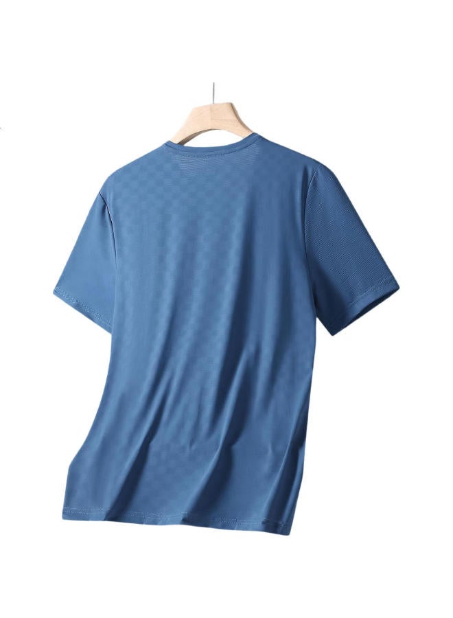 Romon Ice Silk Short Sleeve Men'S Summer Breathable Men'S T-Shirt Casual Mesh Quick-Drying Sports Top Zh23006 Blue 2Xl - Image 1