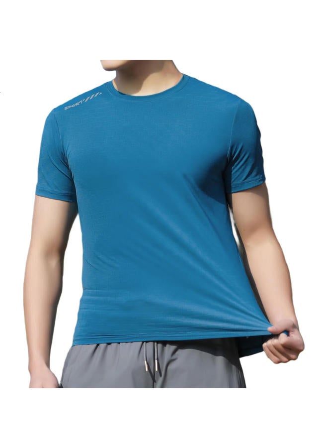 Romon Ice Silk Short Sleeve Men'S Summer Breathable Men'S T-Shirt Casual Mesh Quick-Drying Sports Top Zh23006 Blue 2Xl - Image 2