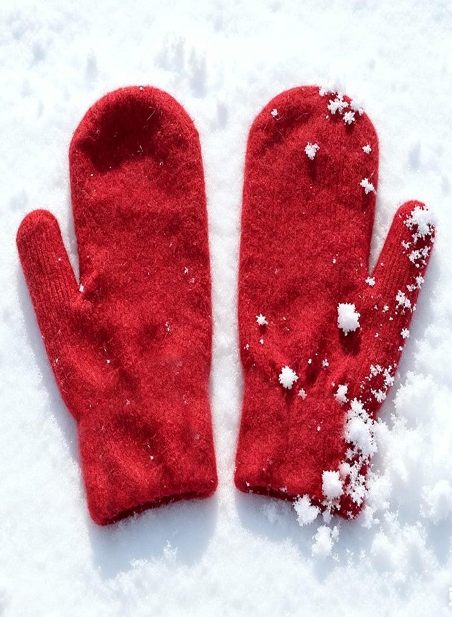 UTOWO Winter Warm Mittens for Women Men-Soft Faux Rabbit Fur Mittens Elastic Cuff Stretchy Knit Gloves Cold Weather - Image 3