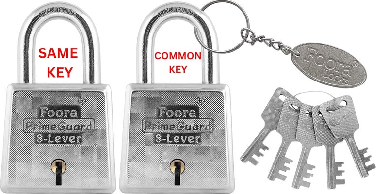 Foora PrimeGuard 60mm Same Key Padlock Double Locking Heavy Duty Iron Zinc 8 Lever Mechanism Hardened Shackle Ideal for Door Gate Shutter and Multiple Locks with Same Key - Image 1