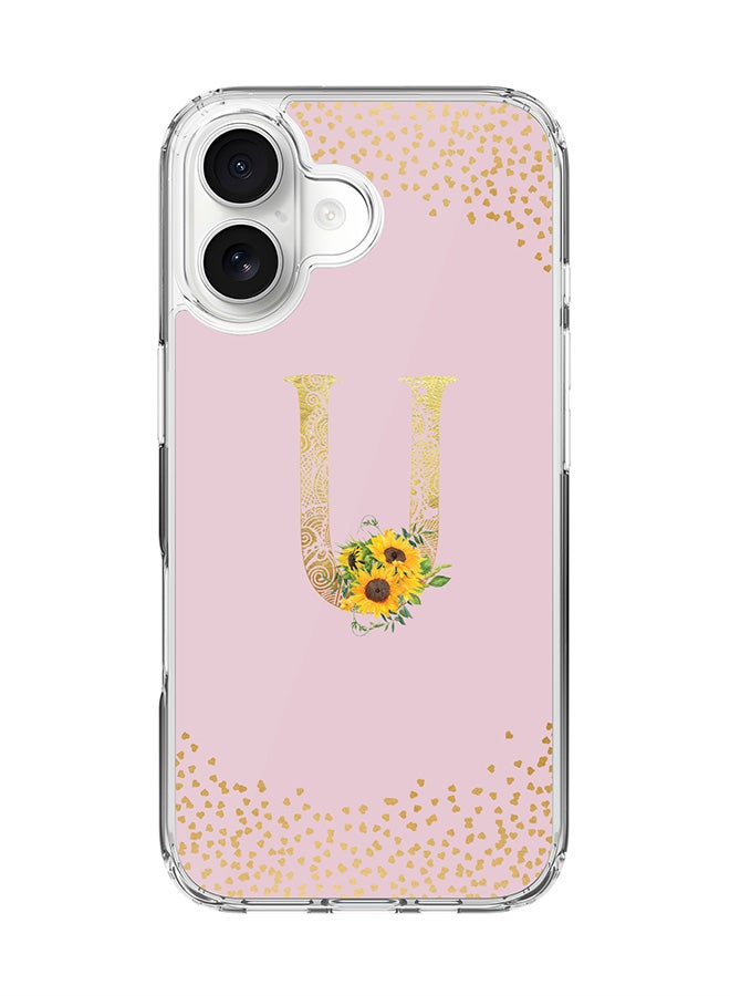 Stylizedd Classic Clear MagSafe Case for iPhone 17 , Hybrid Soft Case Flexible Edges Anti Drop TPU PC Gel Thin Transparent Cover [ Designed for iPhone 17 ] - Custom Monogram Initial Letter Floral Pattern Alphabet - U  (Pink )