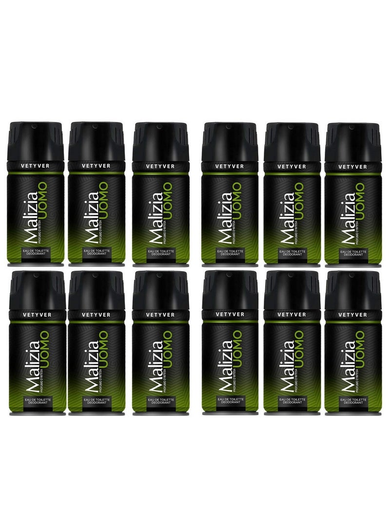 Malizia Uomo Deo Vetyver Body Spray 150ml (Pack of 12) - Image 1
