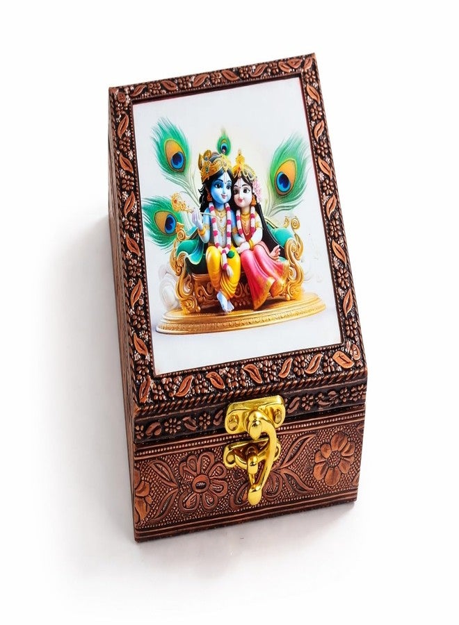 APAV Radha Krishna Wooden Jewellery Box | Handcrafted Decorative Storage Organizer | Traditional, Multipurpose Keepsake Box for Rings, Earrings & Small Accessories | White, Pack of 1