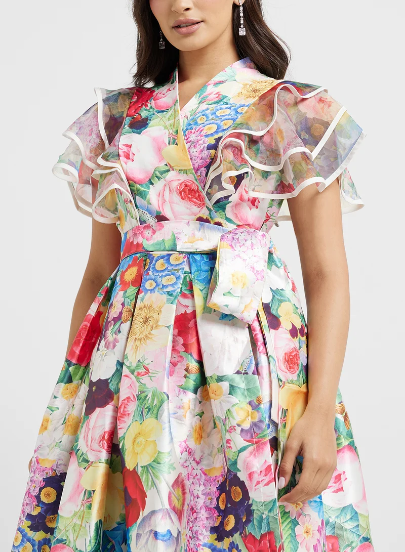 ELLA Floral Ruffle Midi Dress