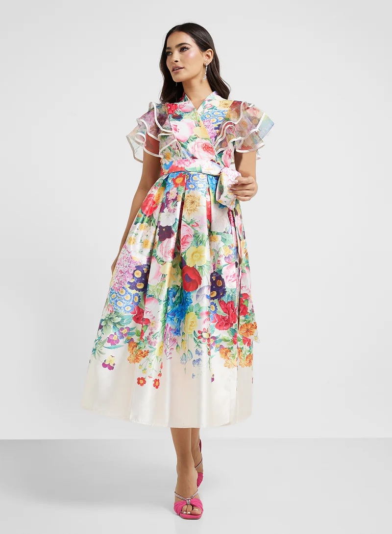 ELLA Floral Ruffle Midi Dress