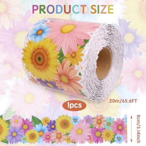 Maritown 65.6ft Flowers Bulletin Board Borders Sunflower Die-Cut Rolled Border Trim Spring Summer Bulletin Board Decorations for School Classroom Office Blackboard Walls Locker Decor (Sunflower, 65.6ft) - Image 4