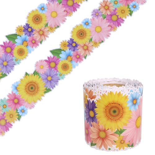 Maritown 65.6ft Flowers Bulletin Board Borders Sunflower Die-Cut Rolled Border Trim Spring Summer Bulletin Board Decorations for School Classroom Office Blackboard Walls Locker Decor (Sunflower, 65.6ft) - Image 1