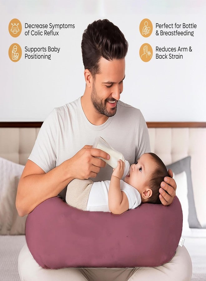 ADMIRAE 5in1 Baby Feeding Pillow with 100% Cotton Removable Cover | Breastfeeding & Bottle Feeding Support Cushion for Newborns & Moms | Nursing Pillow with Belt, Hoop & Utility Pocket - Pink Velvet - Image 4