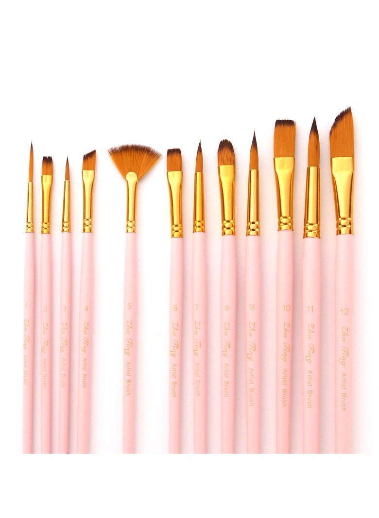 12-Piece Wooden Paint Brush Set Matte Powder - Image 1