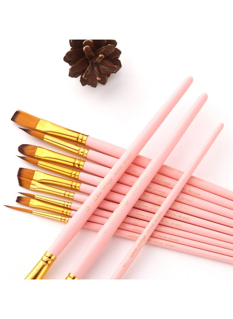 12-Piece Wooden Paint Brush Set Matte Powder - Image 3
