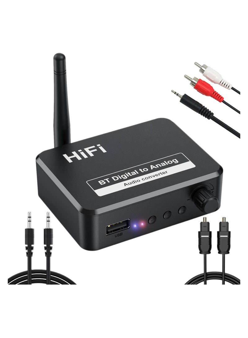 192kHz Digital to Analog Audio Converter, Optical Toslink SPDIF to L/R RCA  3.5mm AUX Adapter, Bluetooth Receiver, USB MP3 Player, Adjustable Volume for TV, PS3, PS4, Xbox, DVD, Home Stereo. - Image 1